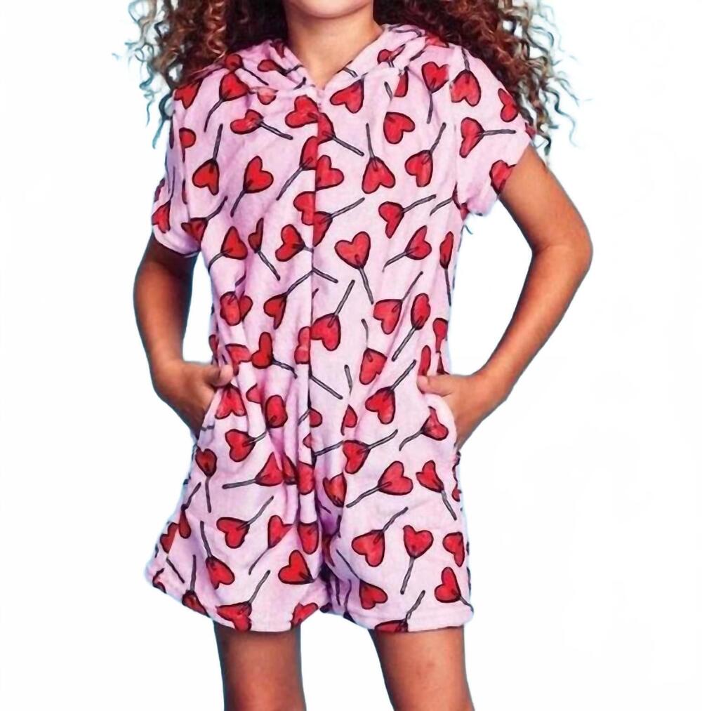 NEW ISCREAM lollipop hearts plush romper in pink